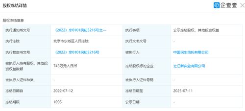 之江新實業(yè)743萬元股權遭凍結(jié)，中國民生信托投資布局面臨審視